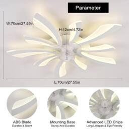 NIVOR 70cm 7 Blade LED Dimmable Ceiling Fan with Remote & Light Adjustable in White - thumbnail 2