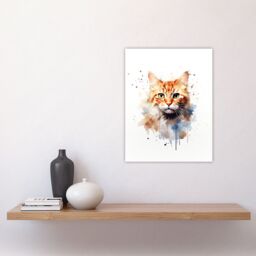 "Artery8 Wall Art Print Orange Tabby Cat Lovers Gift Watercolour Pet Portrait Painting Artwork Poster - Size: W24"" x H32""" - thumbnail 4