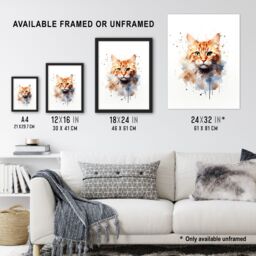 "Artery8 Wall Art Print Orange Tabby Cat Lovers Gift Watercolour Pet Portrait Painting Artwork Poster - Size: W24"" x H32""" - thumbnail 3