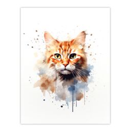 "Artery8 Wall Art Print Orange Tabby Cat Lovers Gift Watercolour Pet Portrait Painting Artwork Poster - Size: W24"" x H32""" - thumbnail 1