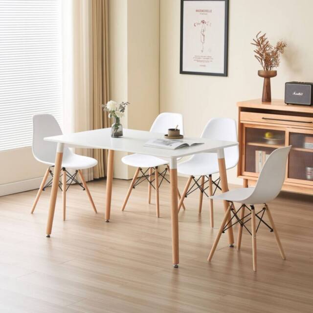 Comfy Living Ltd 5 Piece Dining Set With White Wooden Top & 4 White Chairs With Metal Detailing - image 1