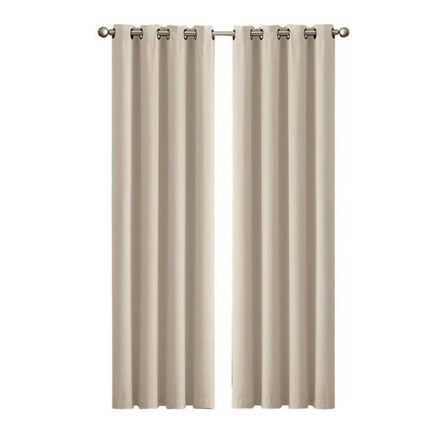 VOGREX 2Pcs Thermal Blackout Curtains 117x183 Bedroom in Beige - image 1