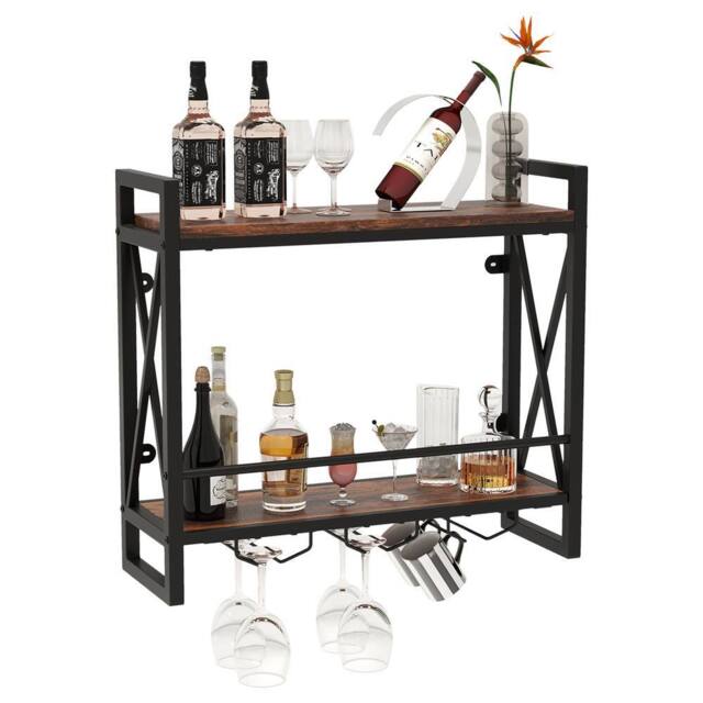 Costway Industrial Wall Mounted Wine Rack Organizer Bottle Glass Holder Storage Display in Brown - image 1