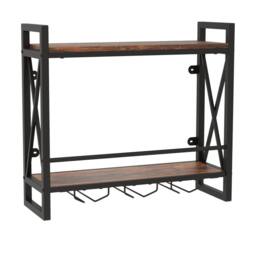 Costway Industrial Wall Mounted Wine Rack Organizer Bottle Glass Holder Storage Display in Brown - thumbnail 4