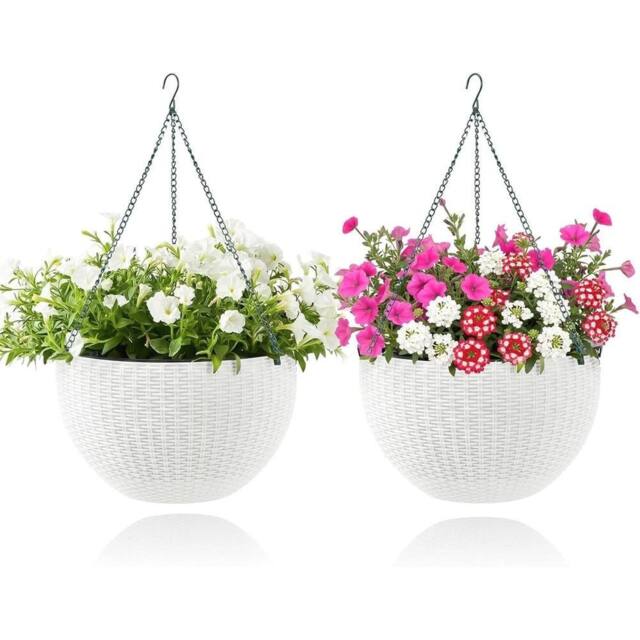 VOGREX 2 Self-Watering Outdoor Rattan Hanging Planter in White - image 1