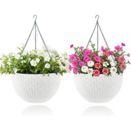 VOGREX 2 Self-Watering Outdoor Rattan Hanging Planter in White - thumbnail 1