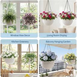 VOGREX 2 Self-Watering Outdoor Rattan Hanging Planter in White - thumbnail 6