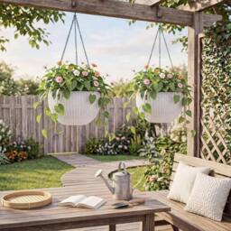 VOGREX 2 Self-Watering Outdoor Rattan Hanging Planter in White - thumbnail 5