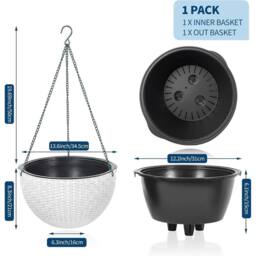 VOGREX 2 Self-Watering Outdoor Rattan Hanging Planter in White - thumbnail 2