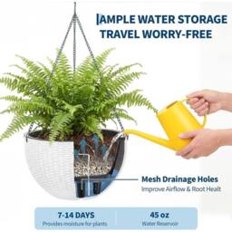 VOGREX 2 Self-Watering Outdoor Rattan Hanging Planter in White - thumbnail 4