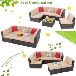 Obasyhig 6PCS Outdoor Garden Patio Rattan Furniture Set in Beige - thumbnail 5