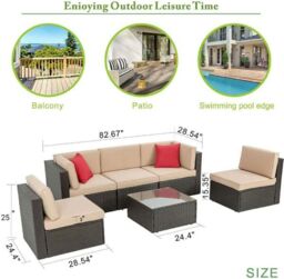 Obasyhig 6PCS Outdoor Garden Patio Rattan Furniture Set in Beige - thumbnail 4