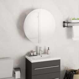 Berkfield Home Bathroom Cabinet with Round Mirror&LED White 40x40x17.5 cm - thumbnail 1