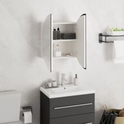 Berkfield Home Bathroom Cabinet with Round Mirror&LED White 40x40x17.5 cm - thumbnail 4