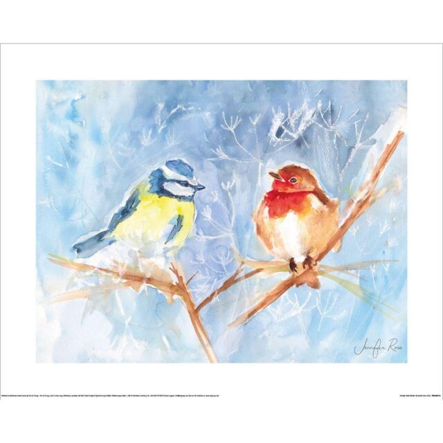 Jennifer Rose Garden Birds Winter Poster in Mid Blue - image 1