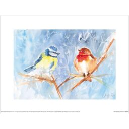 Jennifer Rose Garden Birds Winter Poster in Mid Blue - thumbnail 2