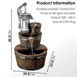 EONLION Water Feature Outdoor Indoor LED Fountain in Brown - Size: 100 cm - thumbnail 2