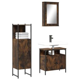 Berkfield Home 3 Piece Bathroom Furniture Set Smoked Oak Engineered Wood in Brown - thumbnail 1
