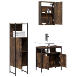 Berkfield Home 3 Piece Bathroom Furniture Set Smoked Oak Engineered Wood in Brown - thumbnail 4