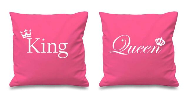 60 SECOND MAKEOVER King & Queen Crown Cushion Covers in Pink - Size: 40 cm x 40 cm