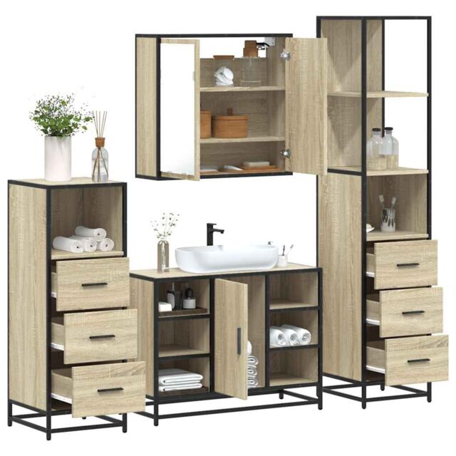 Berkfield Home 4¬†Piece Bathroom Furniture Set¬†Sonoma Oak Engineered Wood in Brown - image 1