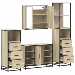 Berkfield Home 4¬†Piece Bathroom Furniture Set¬†Sonoma Oak Engineered Wood in Brown - thumbnail 6