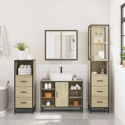 Berkfield Home 4¬†Piece Bathroom Furniture Set¬†Sonoma Oak Engineered Wood in Brown - thumbnail 3
