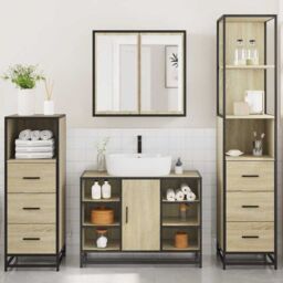 Berkfield Home 4¬†Piece Bathroom Furniture Set¬†Sonoma Oak Engineered Wood in Brown - thumbnail 4