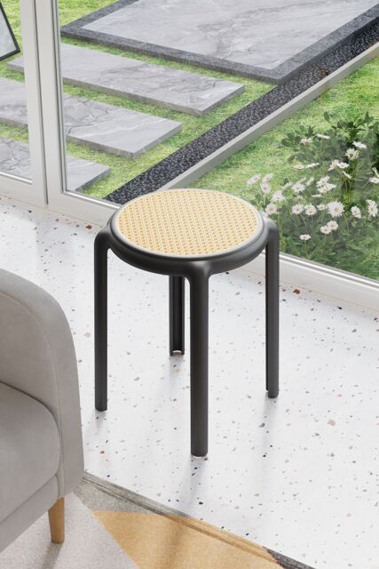 Living and Home 6 PCS Plastic Backless Stacking Stool in Black - image 1