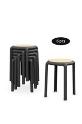 Living and Home 6 PCS Plastic Backless Stacking Stool in Black - thumbnail 2