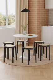 Living and Home 6 PCS Plastic Backless Stacking Stool in Black - thumbnail 3