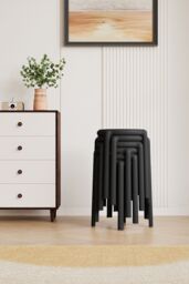 Living and Home 6 PCS Plastic Backless Stacking Stool in Black - thumbnail 4