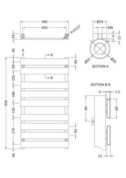 Balterley Contemporary Heated Towel Rail & 9 Flat Panels, 950mm x 500mm - Chrome in Silver - thumbnail 2