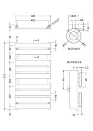 Balterley Contemporary Heated Towel Rail & 9 Flat Panels, 950mm x 500mm - Chrome in Silver - thumbnail 7