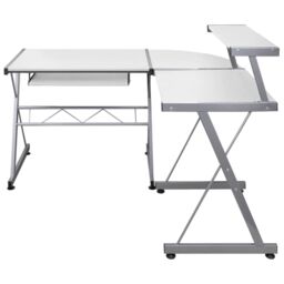 Berkfield Home Corner Computer Desk White 132x112x99 cm Engineered Wood - Size: 132 x 112 x 99 cm - thumbnail 2