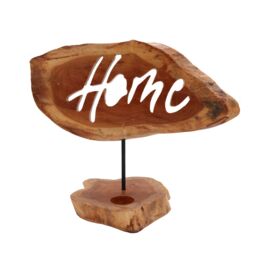 KDMD Candle Holder Sign - Home in Brown