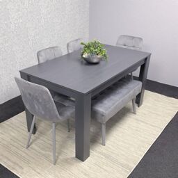 KOSY KOALA Dining Table & 4 Chairs With Bench Dark Grey Table 4 Grey Velvet Chairs Wood Table Dining Set Furniture - thumbnail 2