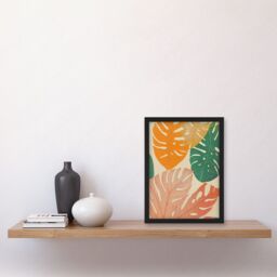 Artery8 Pastel Monstera Leaves Botanical Artwork Framed Wall Art Print A4 in Black - thumbnail 2