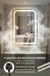 Living and Home Anti-fog Bathroom Mirror with RGB LED Light in White - thumbnail 5
