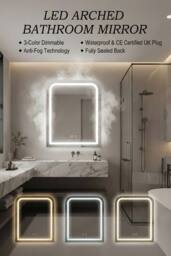 Living and Home Anti-fog Bathroom Mirror with RGB LED Light in White - thumbnail 4