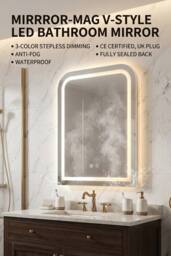 Living and Home Anti-fog Bathroom Mirror with RGB LED Light in White - thumbnail 6
