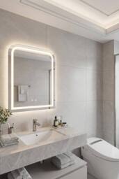 Living and Home Anti-fog Bathroom Mirror with RGB LED Light in White - thumbnail 1