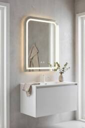 Living and Home Anti-fog Bathroom Mirror with RGB LED Light in White - thumbnail 2