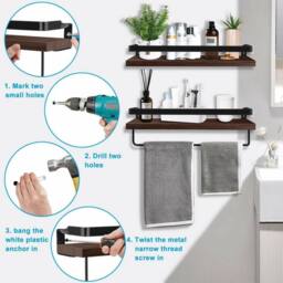 Kelvenix Vintage Wall Shelves Rustic Wood Wall Storage in Brown - thumbnail 3