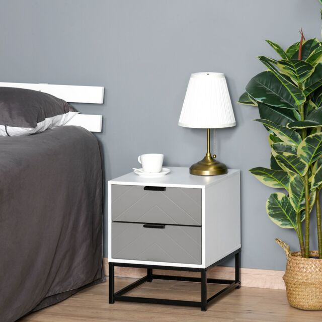 HOMCOM Bedside Cabinet Nightstand 2 Drawer Unit Storage & Metal Base in White - image 1