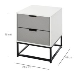 HOMCOM Bedside Cabinet Nightstand 2 Drawer Unit Storage & Metal Base in White - thumbnail 3
