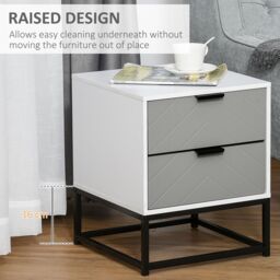 HOMCOM Bedside Cabinet Nightstand 2 Drawer Unit Storage & Metal Base in White - thumbnail 4