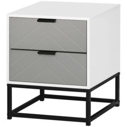 HOMCOM Bedside Cabinet Nightstand 2 Drawer Unit Storage & Metal Base in White - thumbnail 2