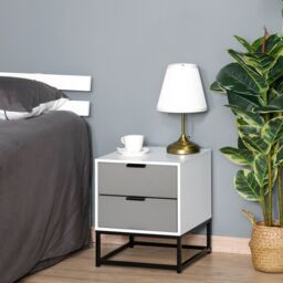 HOMCOM Bedside Cabinet Nightstand 2 Drawer Unit Storage & Metal Base in White - thumbnail 1