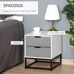 HOMCOM Bedside Cabinet Nightstand 2 Drawer Unit Storage & Metal Base in White - thumbnail 5